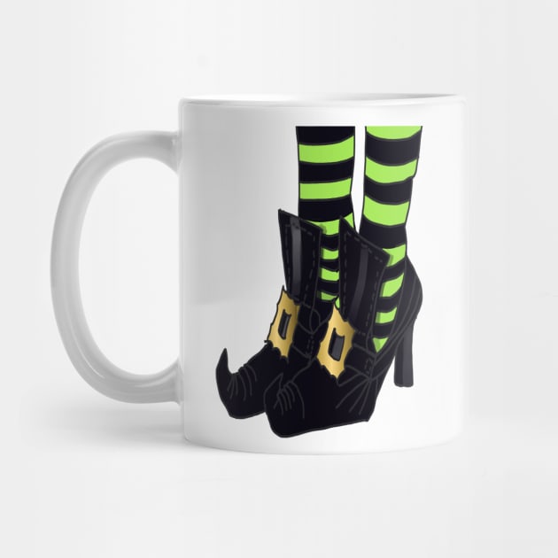 Witches Shoes with Lime Green and Black Stripe Sock Design by PurposelyDesigned